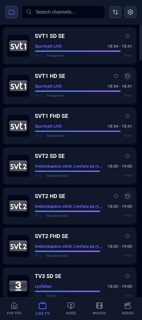 Mivio Live TV Interface